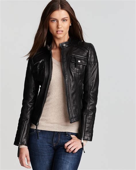 michael kors cognac leather jacket moto|Michael Kors leather motorcycle jacket.